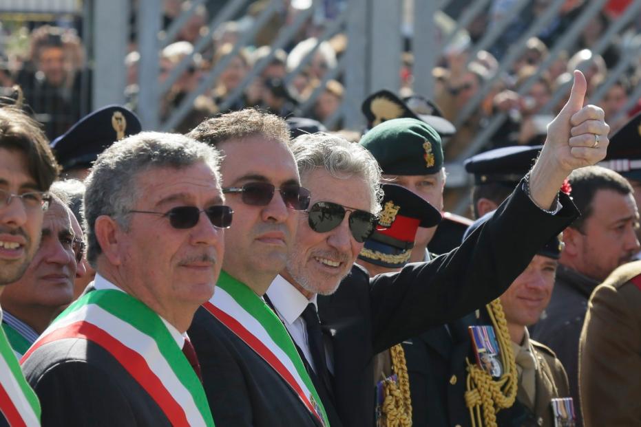 PINK FLOYD BASSIST AND SONGWRITER ROGER WATERS VISITS THE VILLAGES OF ANZIO AND APRILIA NEAR ROME WHERE HIS FATHER ERIC FLETCHER WATERS DIED DURING II