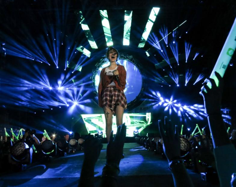 Zedd gets joined on stage by Hayley Williams (vocalist from Paramore) for a song at KIIS FM's Wango Tango in Carson, CA