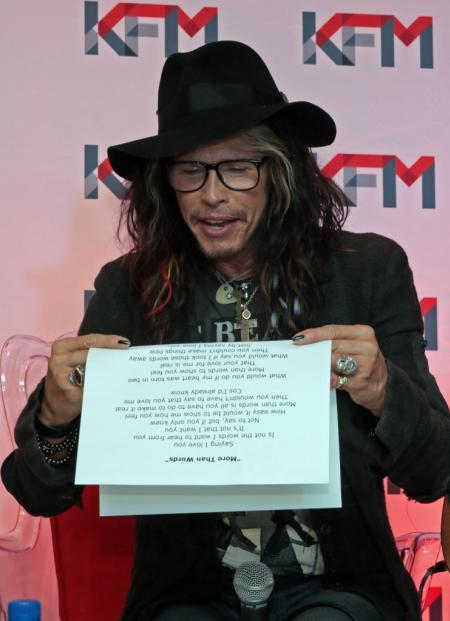 Steven Tyler seen during the Kings of Chaos press conference in Cape Town