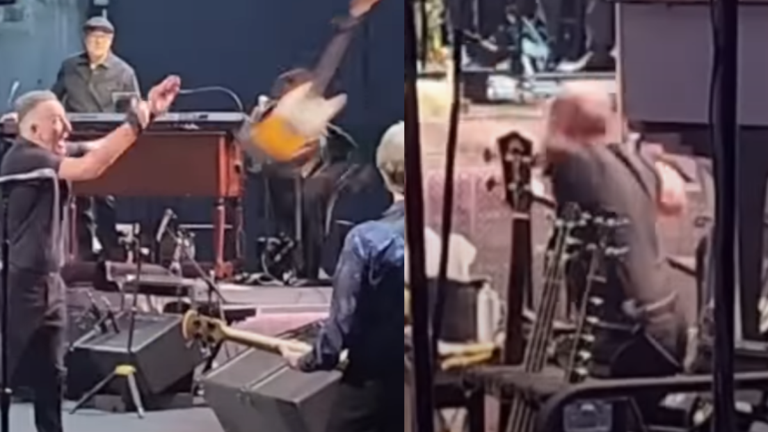 Bruce Springsteen lancia la sua Telecaster e colpisce in testa il tecnico delle chitarre. Guarda il video