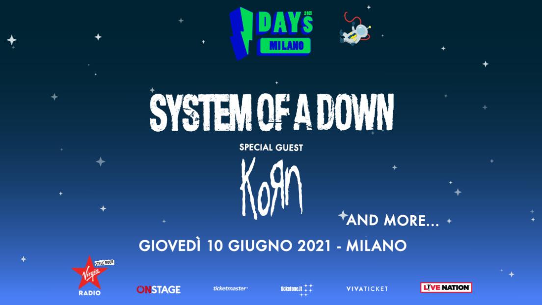 System Of A Down + Korn: UFFICIALE nuova data ad IDays il 10 giugno 2021. Tutte le info e biglietti