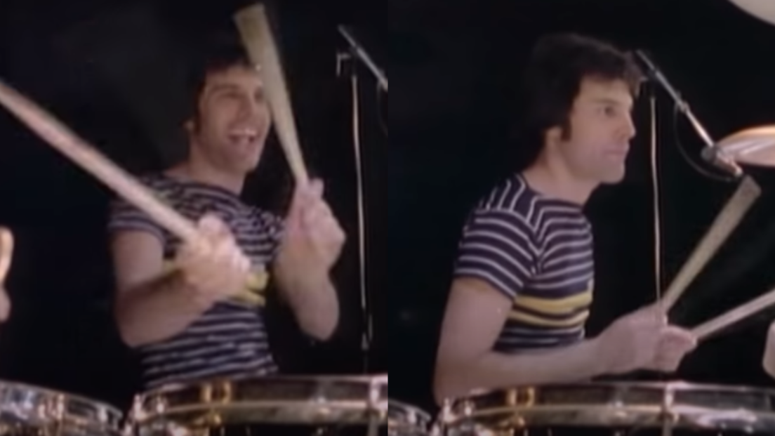 Queen, Freddie Mercury batterista durante le prove della band nel 1977. Guarda il video