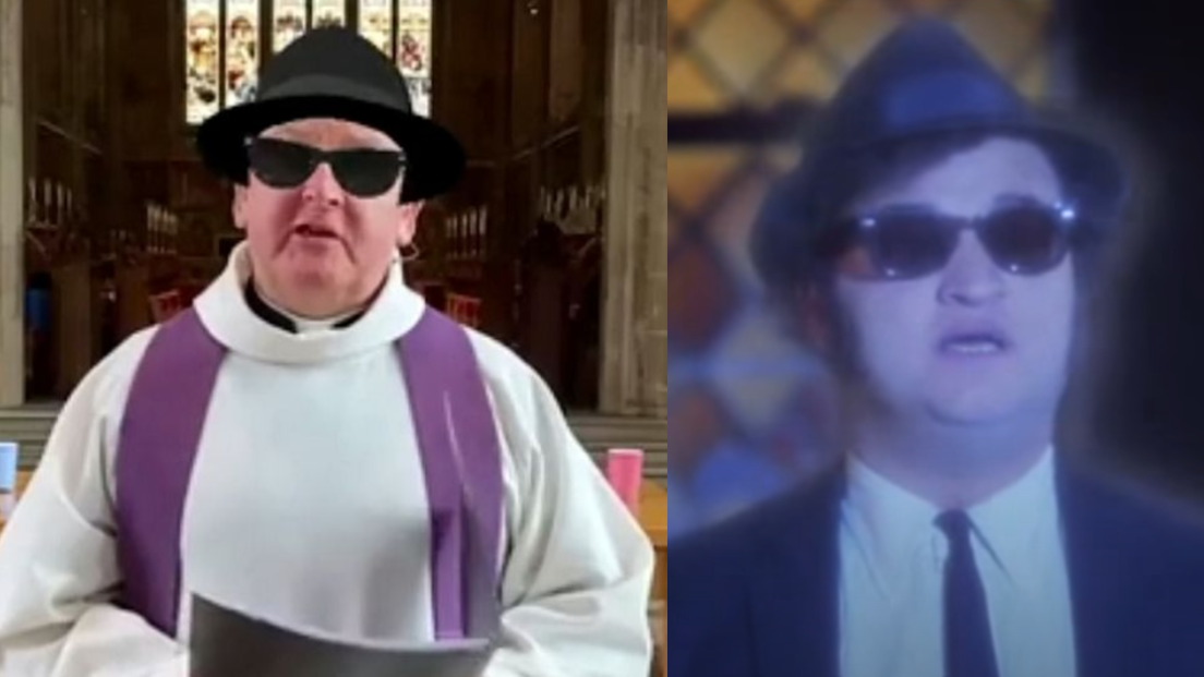 Un reverendo ha tenuto per sbaglio una messa in streaming con il filtro da Blues Brothers: "aspettavamo solo che vedesse la luce"