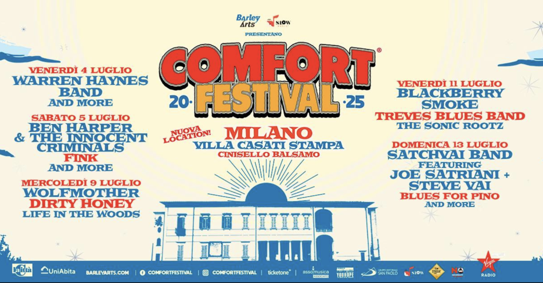 Comfort Festival: partecipa all'estrazione finale dei biglietti per i concerti di Warren Haynes + The Teskey Brothers, Ben Harper, Wolfmother + Dirty Honey, Blackberry Smoke, Steve Vai + Joe Satriani 