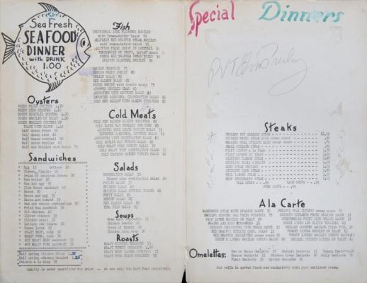 Menu autografato da Elvis Presley